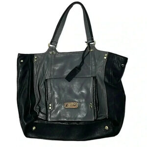 Gryson Colorblock Gray Black Zipper Leather Suede Distressed Handbag